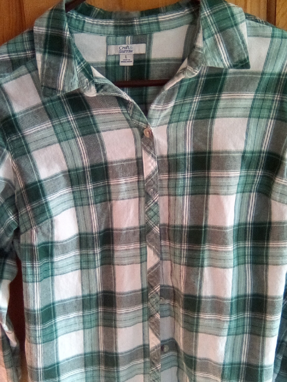 croft & barrow Green and White Plaid Button-Down Shirt